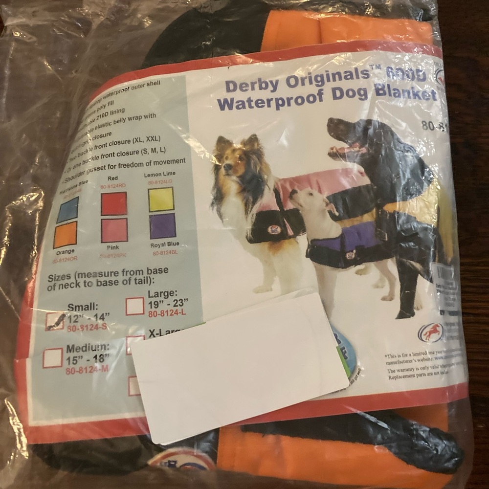 SizeSmall Derby Orginals 600D Waterproof Dog Blanket: Orange: Brand New